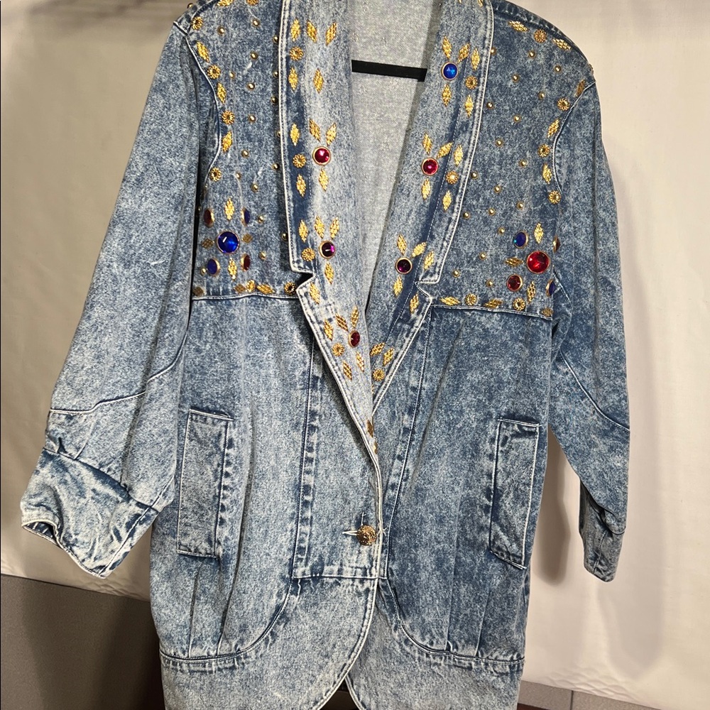 Embellished Light Blue Acid-Wash Jean Jacket